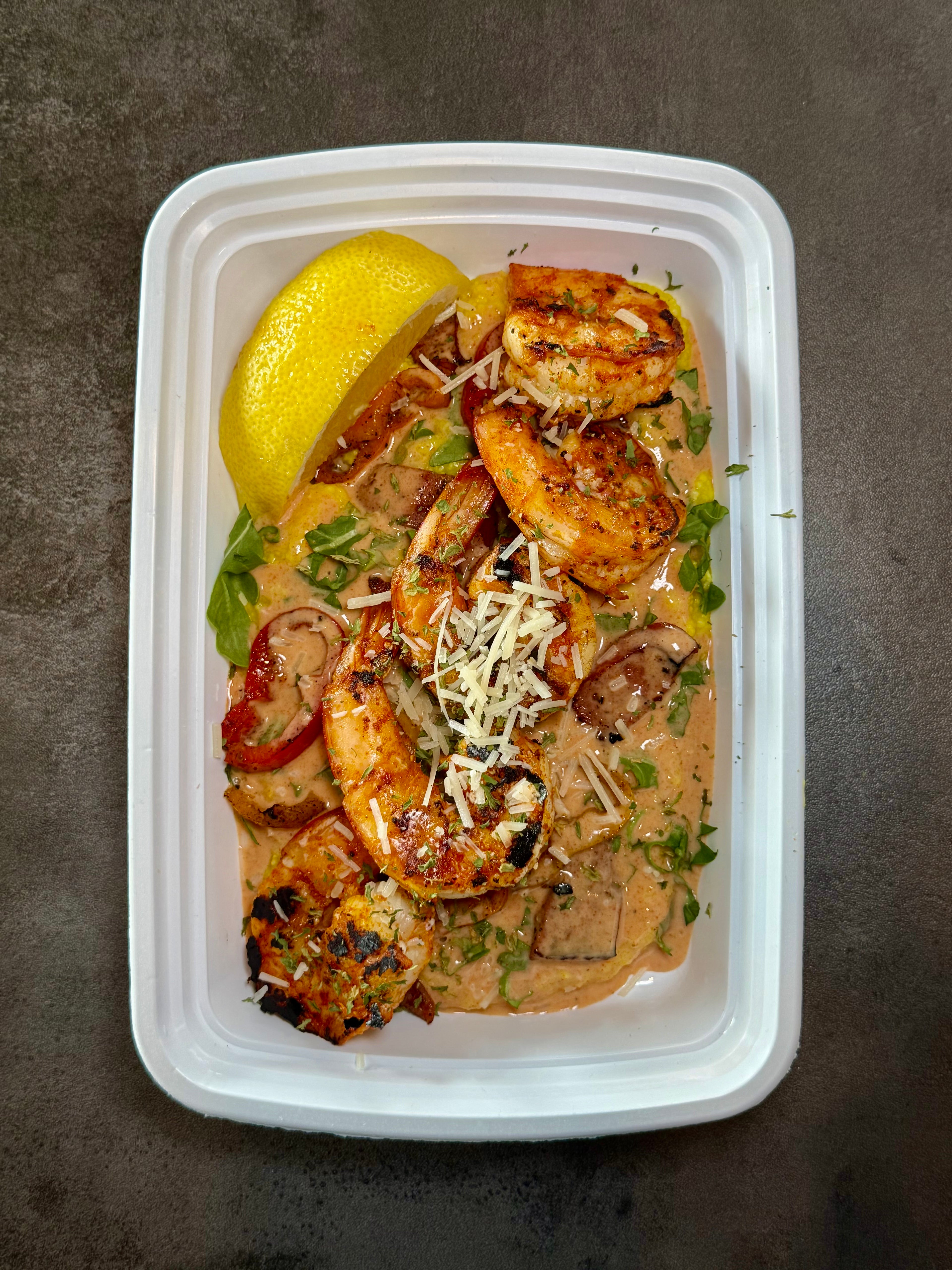 Shrimp & Beef Sausage Smoked Gouda Grits